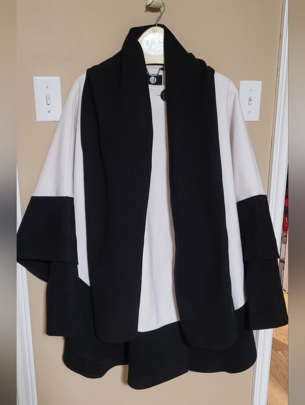 Jessica Black and White Colorblock Cape